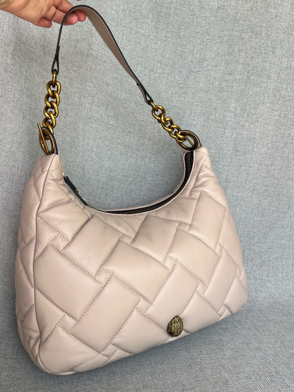 Kurt Geiger Kensington Large Hobo quilted leather shoulder bag PINK TAUPE BLUSH